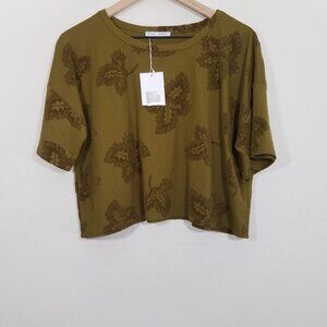NWT Zara Collection Oversized Crop Pullover Top Short Sleeve Green Size S